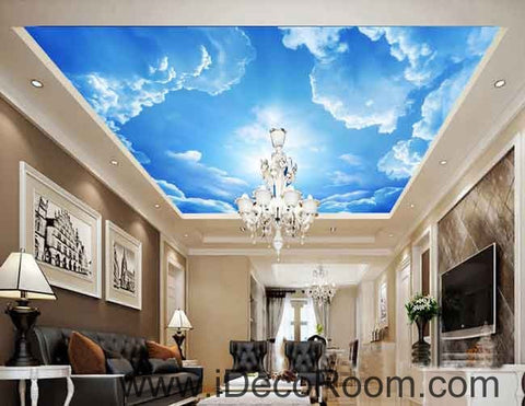 Image of Sunny Day Clouds Clear Sky Wallpaper Wall Decals Wall Art Print Business Kids Wall Paper Nursery Mural Home Decor Removable Wall Stickers Ceiling Decal