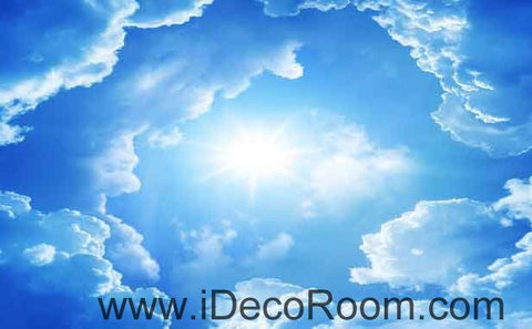 Image of Sunny Day Clouds Clear Sky Wallpaper Wall Decals Wall Art Print Business Kids Wall Paper Nursery Mural Home Decor Removable Wall Stickers Ceiling Decal