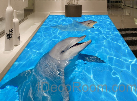 Image of Dophin Twins Sea Ocean Water 00004 Floor Decals 3D Wallpaper Wall Mural Stickers Print Art Bathroom Decor Living Room Kitchen Waterproof Business Home Office Gift