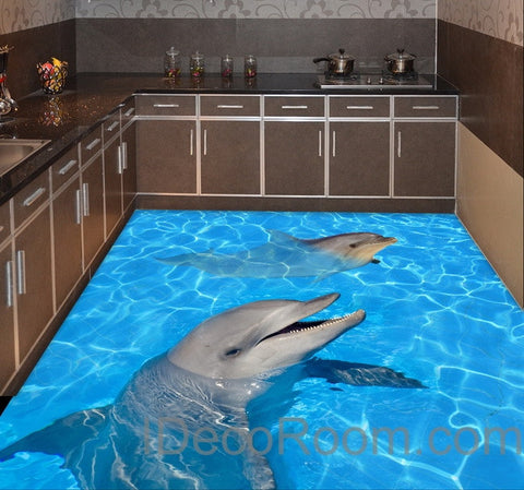 Dophin Twins Sea Ocean Water 00004 Floor Decals 3D Wallpaper Wall Mural Stickers Print Art Bathroom Decor Living Room Kitchen Waterproof Business Home Office Gift