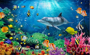 Dophin Coral Colorful Fish Under the Sea 00008 Floor Decals 3D Wallpaper Wall Mural Stickers Print Art Bathroom Decor Living Room Kitchen Waterproof Business Home Office Gift