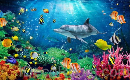 Image of Dophin Coral Colorful Fish Under the Sea 00008 Floor Decals 3D Wallpaper Wall Mural Stickers Print Art Bathroom Decor Living Room Kitchen Waterproof Business Home Office Gift
