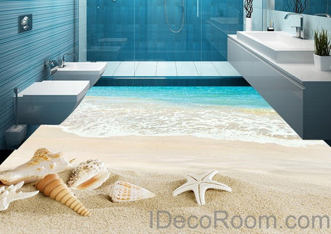 Image of Beach Wave Sand Shells 00012 Floor Decals 3D Wallpaper Wall Mural Stickers Print Art Bathroom Decor Living Room Kitchen Waterproof Business Home Office Gift