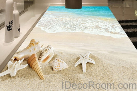 Image of Beach Wave Sand Shells 00012 Floor Decals 3D Wallpaper Wall Mural Stickers Print Art Bathroom Decor Living Room Kitchen Waterproof Business Home Office Gift