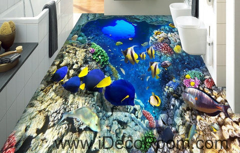 Colorful Fish Coral Rock Reef 00021 Floor Decals 3D Wallpaper Wall Mural Stickers Print Art Bathroom Decor Living Room Kitchen Waterproof Business Home Office Gift