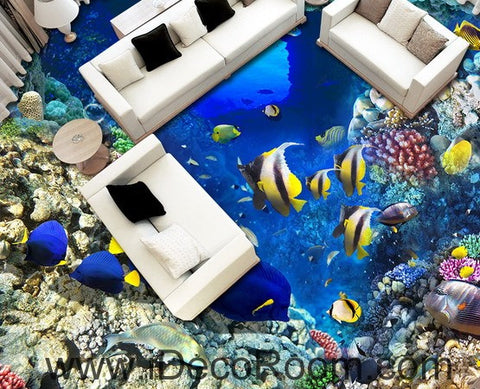 Image of Colorful Fish Coral Rock Reef 00021 Floor Decals 3D Wallpaper Wall Mural Stickers Print Art Bathroom Decor Living Room Kitchen Waterproof Business Home Office Gift