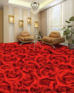Full Red Romantic Roses 00022 Floor Decals 3D Wallpaper Wall Mural Stickers Print Art Bathroom Decor Living Room Kitchen Waterproof Business Home Office Gift
