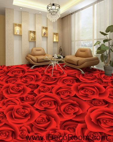 Image of Full Red Romantic Roses 00022 Floor Decals 3D Wallpaper Wall Mural Stickers Print Art Bathroom Decor Living Room Kitchen Waterproof Business Home Office Gift