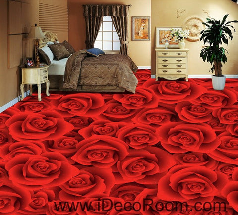 Image of Full Red Romantic Roses 00022 Floor Decals 3D Wallpaper Wall Mural Stickers Print Art Bathroom Decor Living Room Kitchen Waterproof Business Home Office Gift