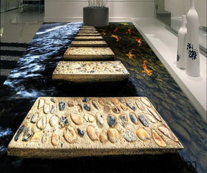 Stone Stage Fish in Water 00024 Floor Decals 3D Wallpaper Wall Mural Stickers Print Art Bathroom Decor Living Room Kitchen Waterproof Business Home Office Gift