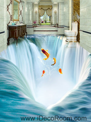 Waterfall Fish Jumping 00034 Floor Decals 3D Wallpaper Wall Mural Stickers Print Art Bathroom Decor Living Room Kitchen Waterproof Business Home Office Gift