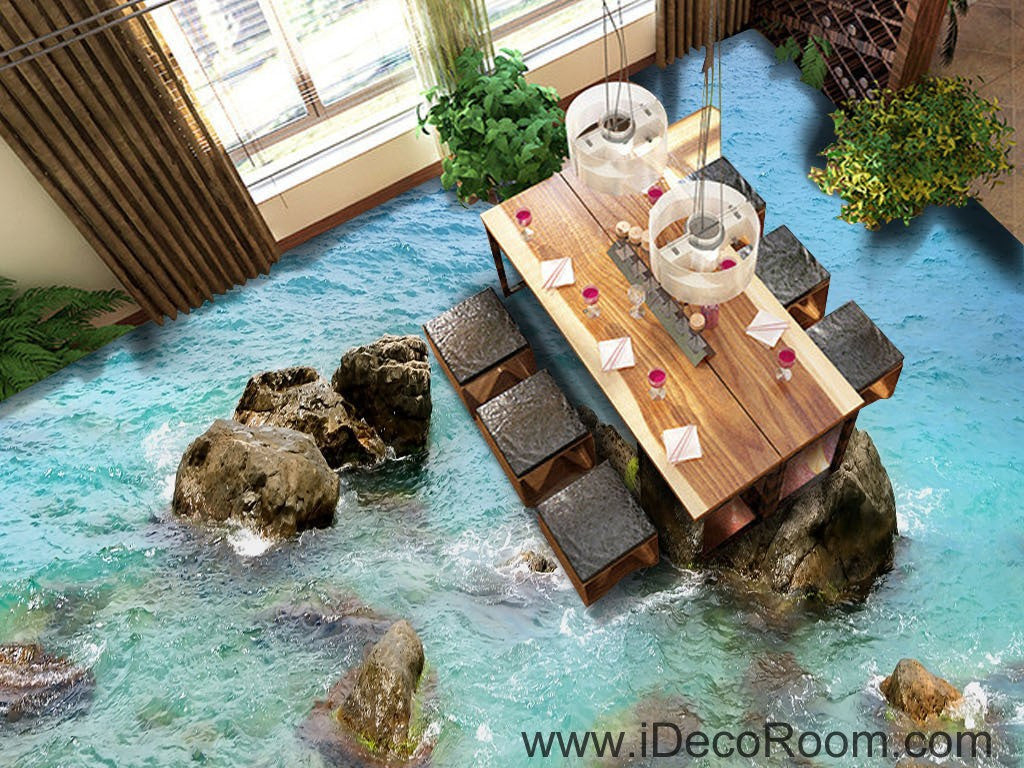Sea Ocean Rocks 00040 Floor Decals 3D Wallpaper Wall Mural Stickers Print Art Bathroom Decor Living Room Kitchen Waterproof Business Home Office Gift
