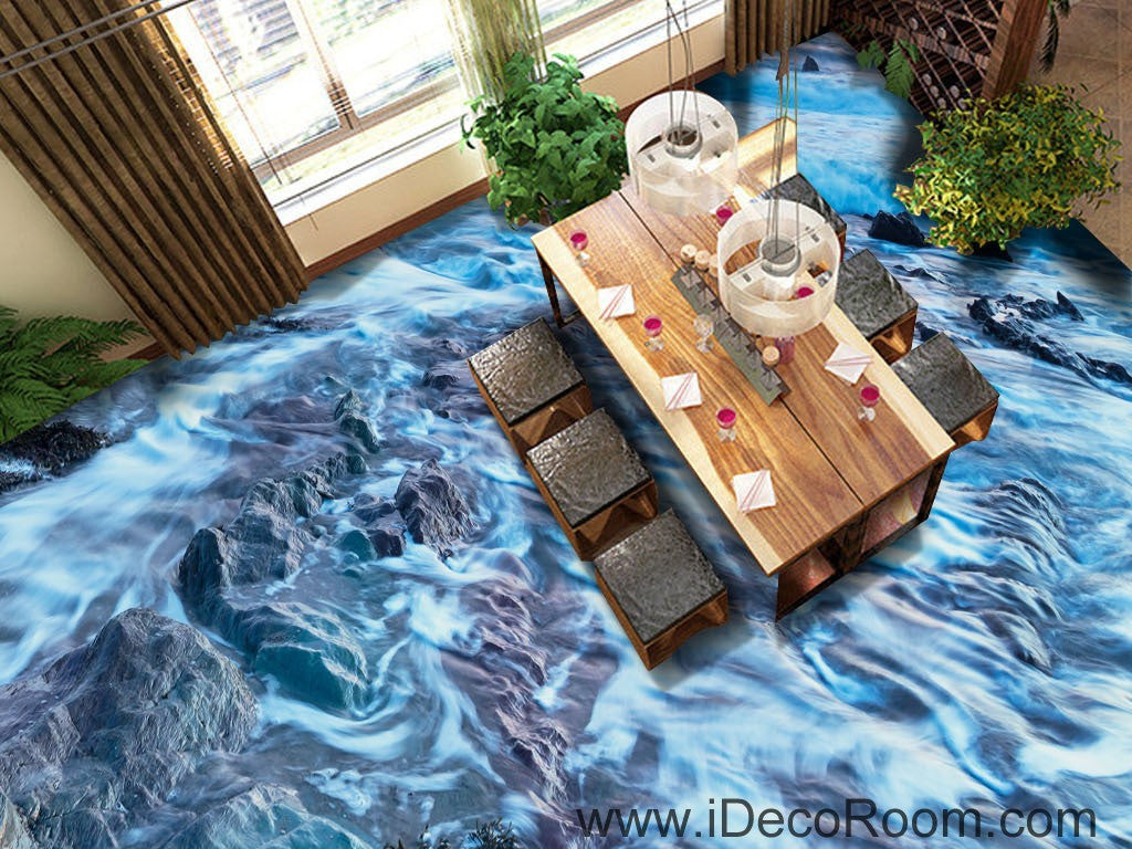 Sea Bubble Beach Ocean Rocks 00041 Floor Decals 3D Wallpaper Wall Mural Stickers Print Art Bathroom Decor Living Room Kitchen Waterproof Business Home Office Gift