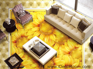 Gold Sunflowers Field 00044 Floor Decals 3D Wallpaper Wall Mural Stickers Print Art Bathroom Decor Living Room Kitchen Waterproof Business Home Office Gift