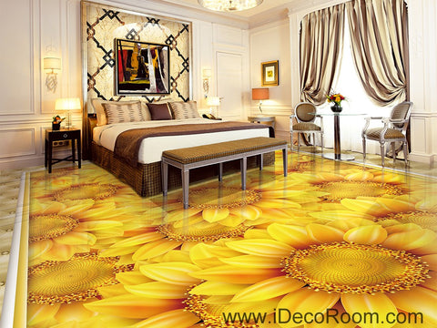 Image of Gold Sunflowers Field 00044 Floor Decals 3D Wallpaper Wall Mural Stickers Print Art Bathroom Decor Living Room Kitchen Waterproof Business Home Office Gift