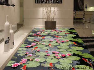Water Lily Lotus Red Carp Fish 00045 Floor Decals 3D Wallpaper Wall Mural Stickers Print Art Bathroom Decor Living Room Kitchen Waterproof Business Home Office Gift