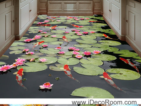 Image of Water Lily Lotus Red Carp Fish 00045 Floor Decals 3D Wallpaper Wall Mural Stickers Print Art Bathroom Decor Living Room Kitchen Waterproof Business Home Office Gift