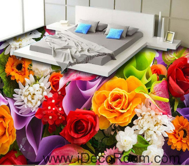 Colorful Flowers Rose Lily 00048 Floor Decals 3D Wallpaper Wall Mural Stickers Print Art Bathroom Decor Living Room Kitchen Waterproof Business Home Office Gift