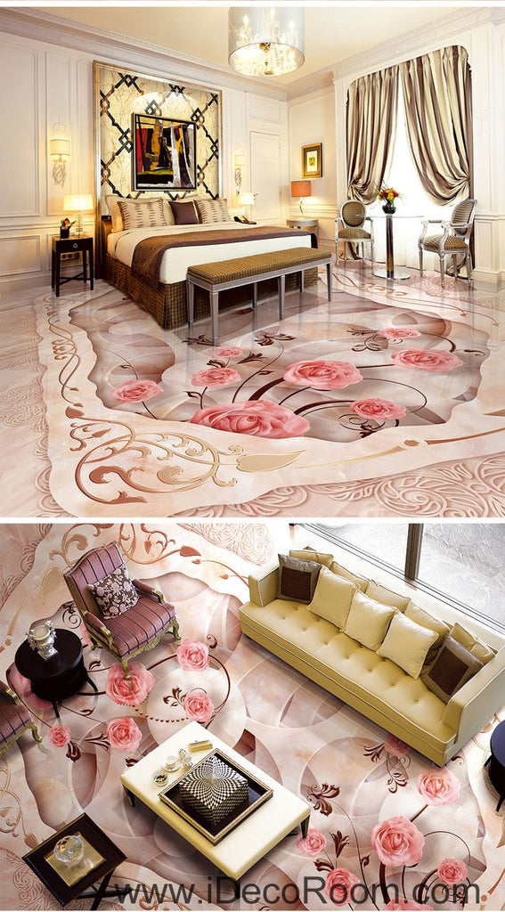 Pink Rose Carpet Shape 00055 Floor Decals 3D Wallpaper Wall Mural Stickers Print Art Bathroom Decor Living Room Kitchen Waterproof Business Home Office Gift