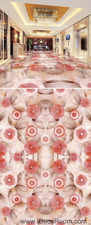 Pink Flower Circle 00056 Floor Decals 3D Wallpaper Wall Mural Stickers Print Art Bathroom Decor Living Room Kitchen Waterproof Business Home Office Gift