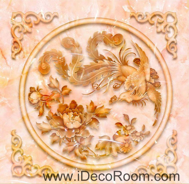 Phoenix Peony Flower Pattern 00057 Floor Decals 3D Wallpaper Wall Mural Stickers Print Art Bathroom Decor Living Room Kitchen Waterproof Business Home Office Gift