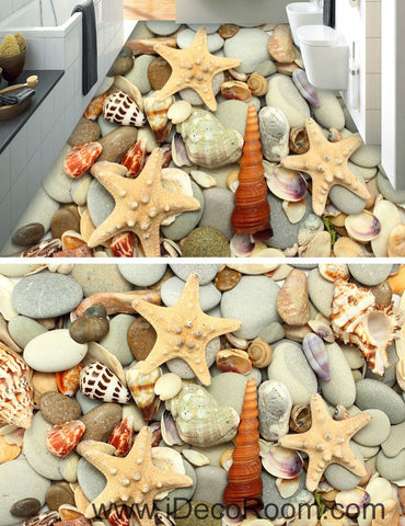 Image of Trumpet Shell Starfish Stone 00058 Floor Decals 3D Wallpaper Wall Mural Stickers Print Art Bathroom Decor Living Room Kitchen Waterproof Business Home Office Gift