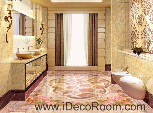 Rose Edge Circle Carpet Shape 00060 Floor Decals 3D Wallpaper Wall Mural Stickers Print Art Bathroom Decor Living Room Kitchen Waterproof Business Home Office Gift