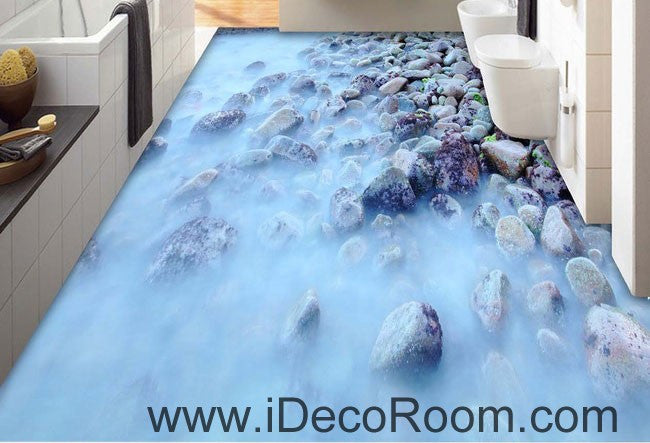 Fog Stones Rock 00063 Floor Decals 3D Wallpaper Wall Mural Stickers Print Art Bathroom Decor Living Room Kitchen Waterproof Business Home Office Gift