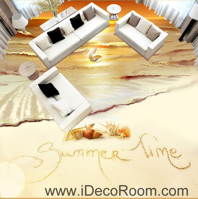 Summer Time Sunset Shell Pearl 00064 Floor Decals 3D Wallpaper Wall Mural Stickers Print Art Bathroom Decor Living Room Kitchen Waterproof Business Home Office Gift