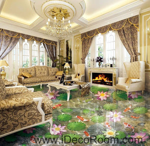 Water Lily Lotus Color Fish lilypad 00083 Floor Decals 3D Wallpaper Wall Mural Stickers Print Art Bathroom Decor Living Room Kitchen Waterproof Business Home Office Gift