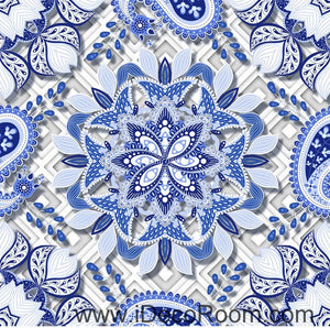 Blue and White Porcelain Flower 00084 Floor Decals 3D Wallpaper Wall Mural Stickers Print Art Bathroom Decor Living Room Kitchen Waterproof Business Home Office Gift