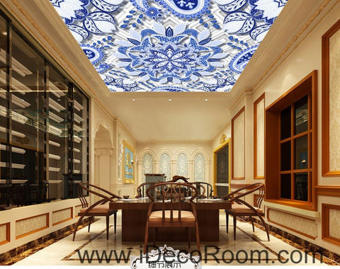 Image of Blue and White Porcelain Flower 00084 Floor Decals 3D Wallpaper Wall Mural Stickers Print Art Bathroom Decor Living Room Kitchen Waterproof Business Home Office Gift