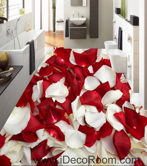 Red & White Rose Petal 00085 Floor Decals 3D Wallpaper Wall Mural Stickers Print Art Bathroom Decor Living Room Kitchen Waterproof Business Home Office Gift