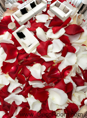 Red & White Rose Petal 00085 Floor Decals 3D Wallpaper Wall Mural Stickers Print Art Bathroom Decor Living Room Kitchen Waterproof Business Home Office Gift
