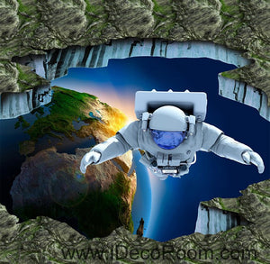 Outspace Astronaut Earth 00091 Floor Decals 3D Wallpaper Wall Mural Stickers Print Art Bathroom Decor Living Room Kitchen Waterproof Business Home Office Gift