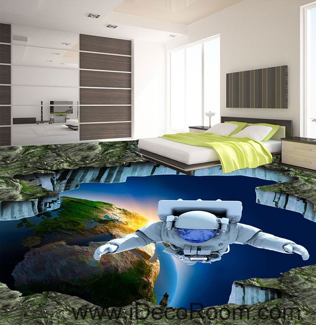 Outspace Astronaut Earth 00091 Floor Decals 3D Wallpaper Wall Mural Stickers Print Art Bathroom Decor Living Room Kitchen Waterproof Business Home Office Gift