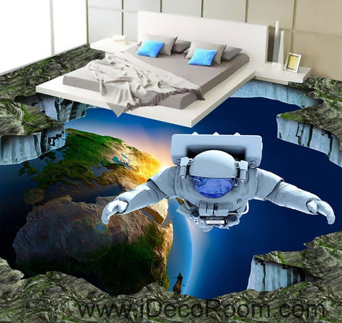 Image of Outspace Astronaut Earth 00091 Floor Decals 3D Wallpaper Wall Mural Stickers Print Art Bathroom Decor Living Room Kitchen Waterproof Business Home Office Gift