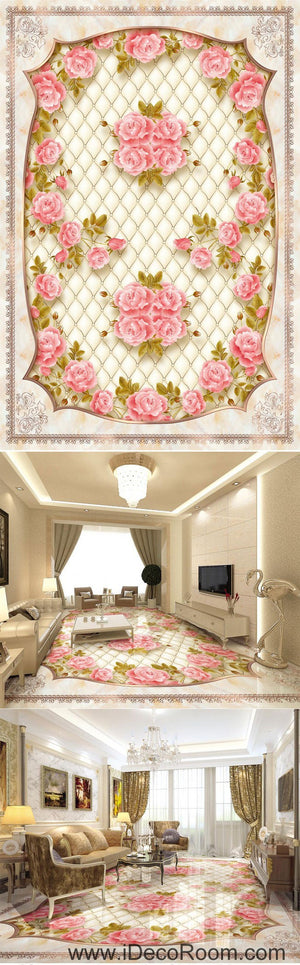 Pink Rose Flower Pattern 00095 Floor Decals 3D Wallpaper Wall Mural Stickers Print Art Bathroom Decor Living Room Kitchen Waterproof Business Home Office Gift