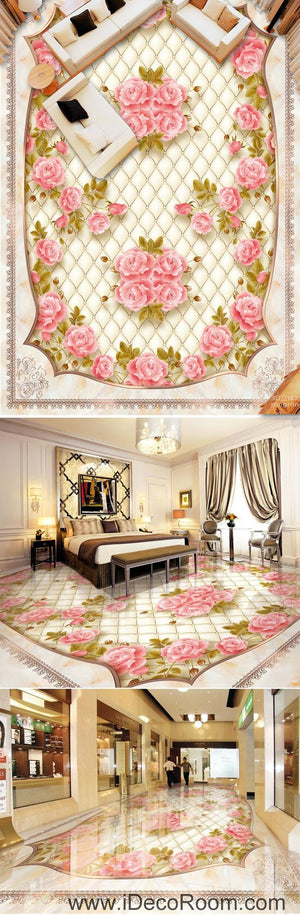 Pink Rose Flower Pattern 00095 Floor Decals 3D Wallpaper Wall Mural Stickers Print Art Bathroom Decor Living Room Kitchen Waterproof Business Home Office Gift