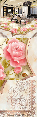 Image of Pink Rose Flower Pattern 00095 Floor Decals 3D Wallpaper Wall Mural Stickers Print Art Bathroom Decor Living Room Kitchen Waterproof Business Home Office Gift