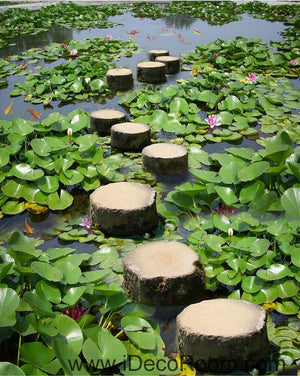 Lilypad Pond Stone Stage Fish 00097 Floor Decals 3D Wallpaper Wall Mural Stickers Print Art Bathroom Decor Living Room Kitchen Waterproof Business Home Office Gift