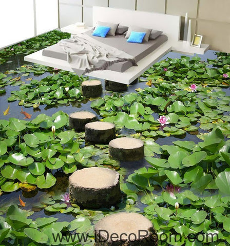 Image of Lilypad Pond Stone Stage Fish 00097 Floor Decals 3D Wallpaper Wall Mural Stickers Print Art Bathroom Decor Living Room Kitchen Waterproof Business Home Office Gift
