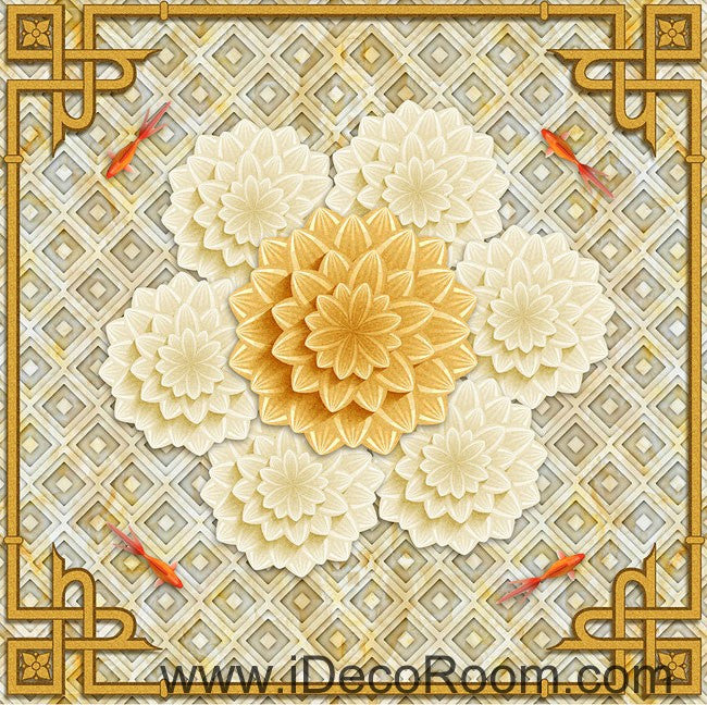 Pompon Flower Pattern 00100 Floor Decals Print Art Bathroom Decor Living Room Kitchen Waterproof Business Home Office Gift