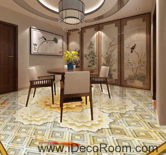 Pompon Flower Pattern 00100 Floor Decals Print Art Bathroom Decor Living Room Kitchen Waterproof Business Home Office Gift