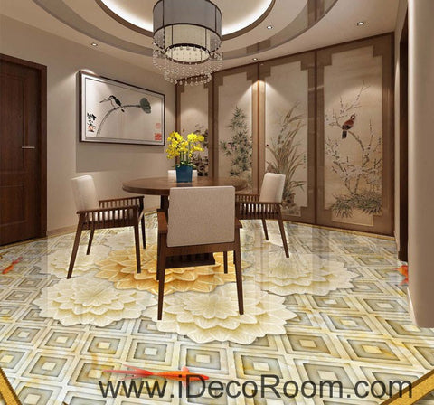 Image of Pompon Flower Pattern 00100 Floor Decals Print Art Bathroom Decor Living Room Kitchen Waterproof Business Home Office Gift