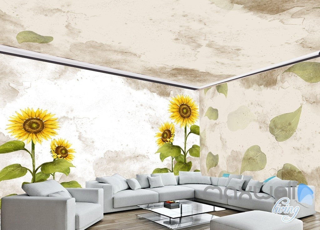 Fashion hand painted sunflower entire room wallpaper wall mural decal IDCQW-000006