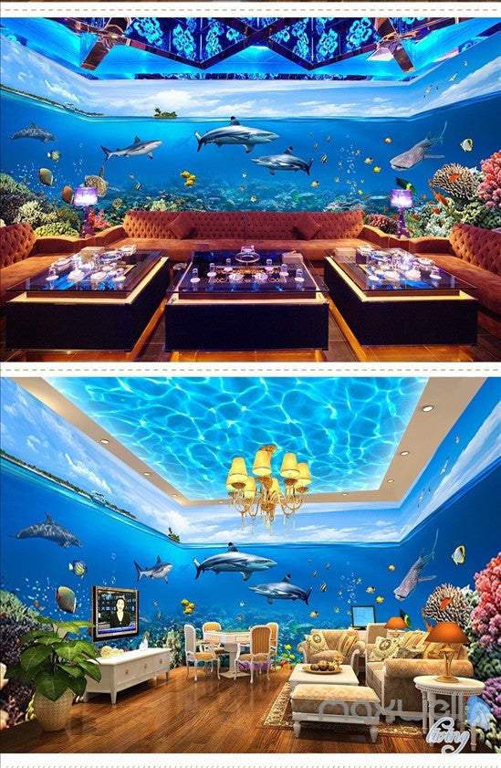 Fish tank ocean park theme space entire room wallpaper  IDCQW-000012 custom size