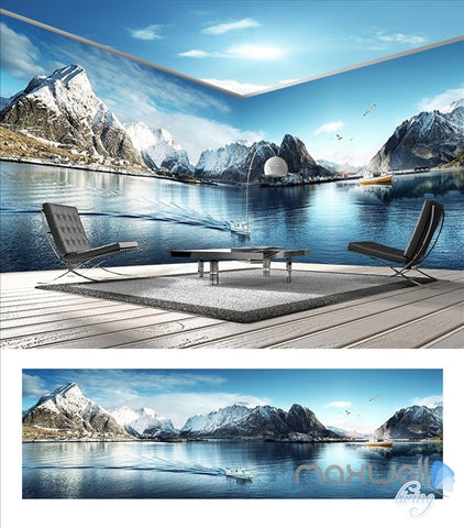 Image of Snow Mountain Lake Theme Space entire room wallpaper wall mural decal IDCQW-000014