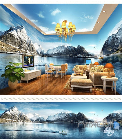 Image of Snow Mountain Lake Theme Space entire room wallpaper wall mural decal IDCQW-000014
