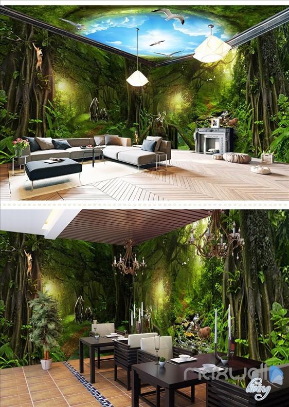 Deep forest wallpaper custom size IDCQW-000018 530x82in+185X136in non-woven paper